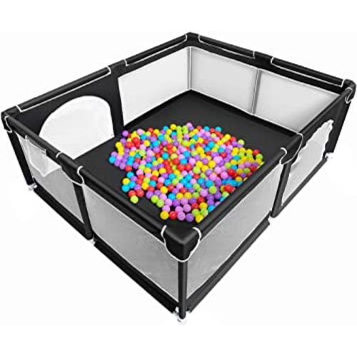 Baby Playpen, Extra Large Playard for Toddlers, 29+ sq. ft Space, Kids' Safety Playard & Activity Center, Large Ball Pit for Indoor & Outdoor, Portable Anti-Fall Playpen for Infants (Black)