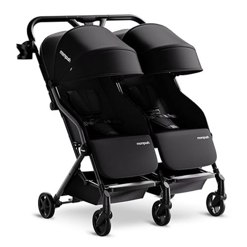 Mompush Lithe Double Stroller, Lightweight Side by Side Stroller for Newborn and Toddler, Easy Fold, Spacious Seats with Recline, UPF50+ Canopy
