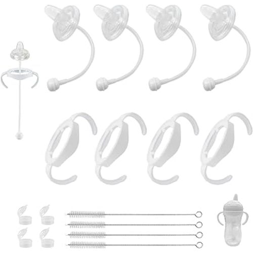 Sippy Cup Conversion Kit for Philips Avent Natural Baby Bottles, Weighted Straw Replacement Kit with Spout Nipples, Bottle Handle, 6+ Months, 4-Pack