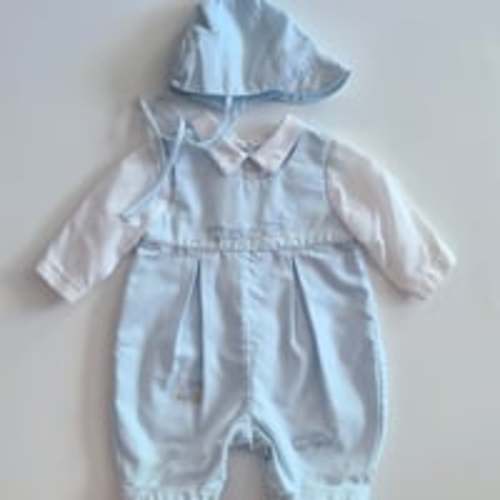 ~VTG Sarah Louise Boys PREMIE Bubble Romper Bonnet Boutique Embroidered Trains