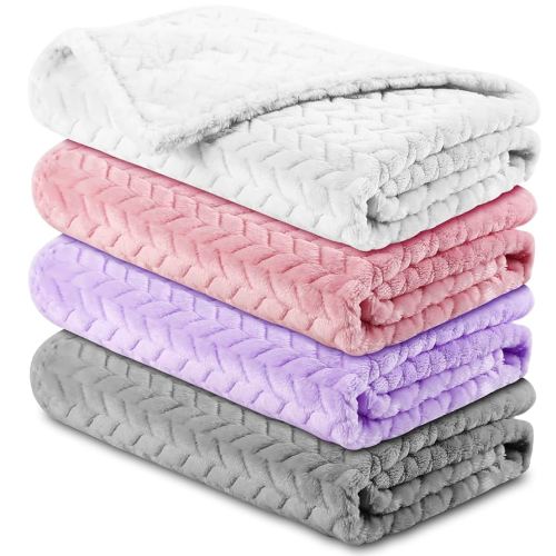 Chumia 4 Pcs Baby Blanket Flannel Cozy Throw Fuzzy Soft Warm Blanket for Newborn Sherpa Fluffy Crib Swaddling Supplies Birthday Baby Shower(24 x 32 Inch,Mixed Color)