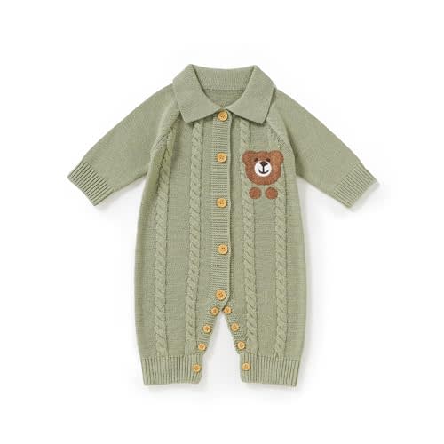Avibae Knit Baby Sweater Romper, Newborn Boys and Girls Outfit | Cotton Thermal Clothes for Newborn Infant, Bear Pattern