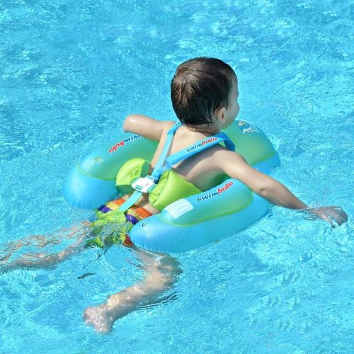 [New Upgraded] Swimbobo Baby Swim Float Kids Inflatable Swimming Ring with Safety Support Bottom Swimming Pool Accessories for 3-12 Months (Blue, S)