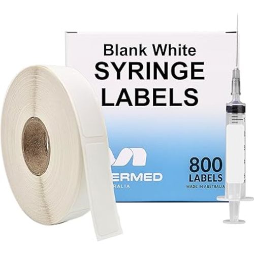 Blank White Medical Syringe Labels - 800 Write-On Medication Labels on Roll in Dispense Box. 12mm x 40mm (0.5" x 1.5") Stickers. Strong Latex-Free Permanent Adhesive. Hospital, Veterinary, Pathology.