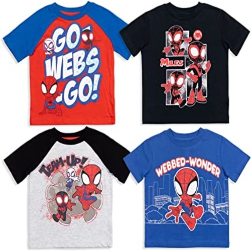 Marvel Avengers Spidey and His Amazing Friends 4 Pack T-Shirts Toddler to Big Kid