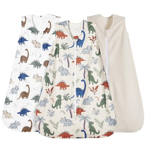 david's kids 3 Pack Micro Fleece Baby Sleep Sack 6-12 Months, Soft Baby Wearable Blankets with 2-Way Zipper, Comfy Sleeping Bags for Infant Newborn Boys Girls Neutral, Medium Size, Dinosaur
