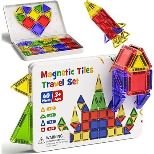 Mini Magnetic Tiles Travel Toys: Airplane Activities for Kids 3-8