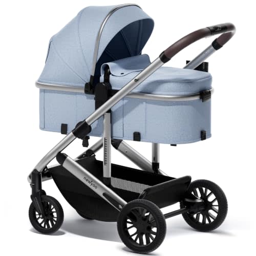 newyoo Nestro 516M 2-in-1 Infant Stroller, Pramette Mode,Dusty Blue | Newborn-ready, reversible seat, 3-position recline, 180° lie-flat, breathable mesh, UPF 50+ canopy, cup holder & large basket