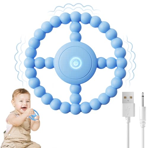 Vibrating Sensory Chew Toy, Teether Teething Toys for Babies6-12 8-18 Months, Sensory Toys for Kids with Autism&Toddler Travel Essential,1-2 Year Old Christmas Boys Girls Gifts idea(Blue)