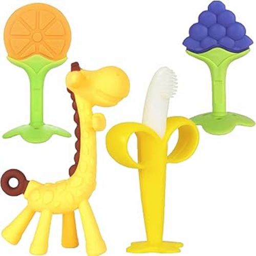 Chuya Teething Toys for Baby, Teethers with Banana Toothbrush Teeth Brushing,BPA-Free,Chew Toy Infants Toddlers Silicone Teether for Babies 0-6-12 Months