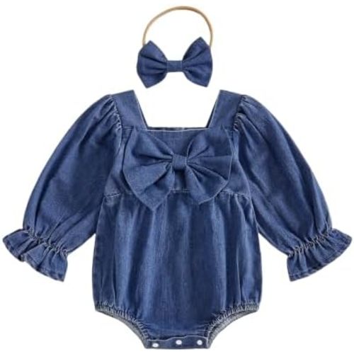 Newborn Baby Girl Fall Clothes Long Sleeve Jean Bubble Romper