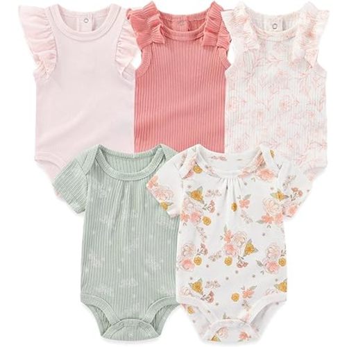 MAMIMAKA Newborn Baby Short Sleeve Bodysuits Cotton One-Piece Baby Boy Girl Clothes 5-Pack