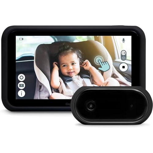 Tiny Traveler 5” HD Touch Screen Baby Car Monitor – Hackproof, No WiFi Baby Camera for Travel and Home, Night Vision, Headrest or Clamp Mount, Baby Reminder Alert - Black