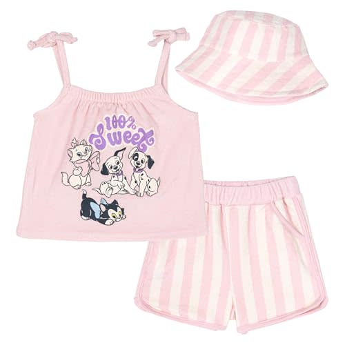Disney Baby Girls Loop Terry Tank Top, Shorts and Hat 3 Piece Outfit Set Newborn to Infant Sizes (0–24 Months)