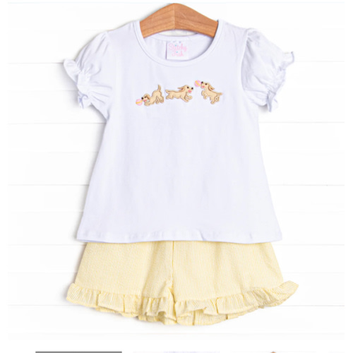 Go Fetch Applique Ruffle Short Set, Yellow – Stitchy Fish
