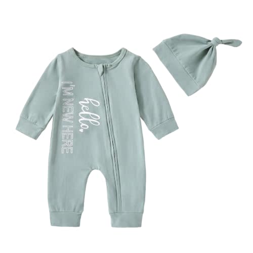Newborn Boy Clothes Letter Print One Piece Romper Baby Coming Home Outfits with Hat 3pcs Baby Boy Clothes