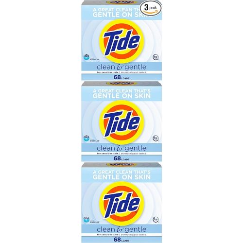 Tide Clean and Gentle Powder Laundry Detergent, Unscented, 68 Loads, 77 oz (Pack of 3)