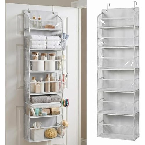 HOMELUX THEORY UPGRADED 6 Tiers Over The Door Organizer Hanging - 100D EXTRA THICK & 50lbs HUGE CAPACITY, 12 Side Mesh Pockets Over The Door Shoe Organizer, Hanging Closet Organizer (Transparent, 1pc)