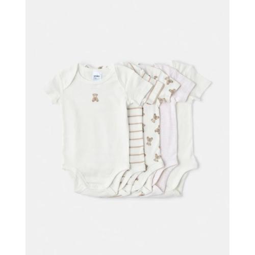 5 Pack Short Sleeve Bodysuits - Bear - 00000
