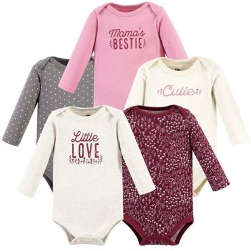 Hudson Baby Infant Girl Cotton Long-Sleeve Bodysuits, Little Love Flowers 5-Pack, Newborn