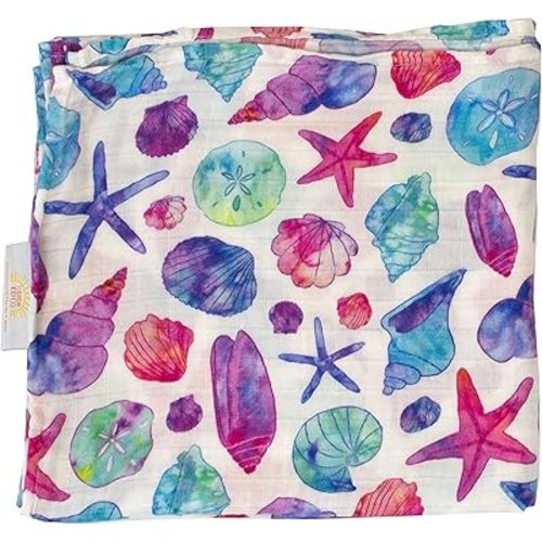 Florida Kid Co. Seashell Baby Swaddle Blanket - 70% Viscose from Bamboo/ 30% Cotton Muslin - Silky Soft, Breathable, Lightweight, Large - 47 in. x 47 in.
