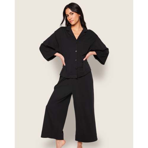 The Olivia Wide Leg Pima Pajama Set in Black