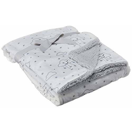 Hudson Baby Unisex Baby Plush Mink and Sherpa Blanket, Gray Clouds, One Size
