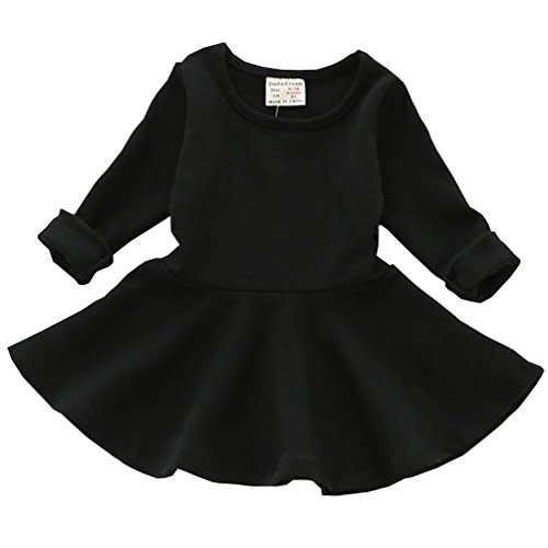 Csbks Toddler Baby Girls Long Sleeve Cotton Dress Solid Ruffle Tops
