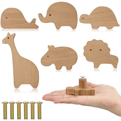 Qunclay 12 Sets Wooden Animal Dresser Knobs Decorative Nursery Wood Drawer Pulls with Screws Furniture Pulls Handles for Nursery Home Bedroom Kitchen Cabinets Hardware Cupboard (Woodland Animal)
