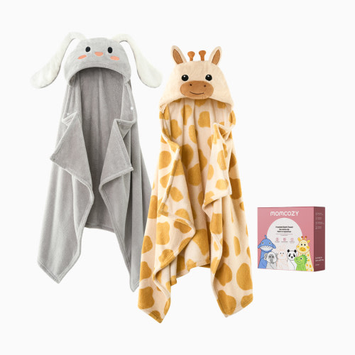 Coral Fleece Hooded Towel (2 Pack) - Giraffe And Rabbit