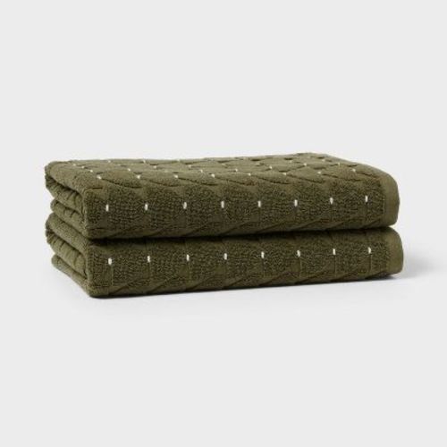 2pc Modern Sculpted Bath Towel Green - Threshold™