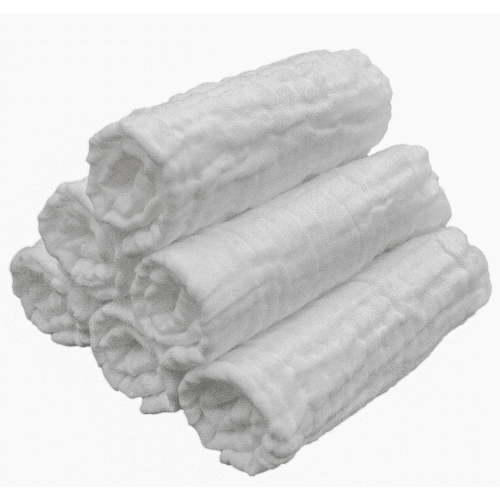 LollyBanks Baby Muslin Washcloth-Large Size 12" x 12 "- White Color- 6 Pack