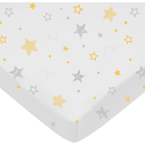 American Baby Company 100% Natural Cotton Fitted Pack and Play Sheet 39" x 27" - Soft & Breathable Pack N Play Sheet for Playpen, Playard & Mini Crib Mattress, Yellow Super Star, for Boys & Girls