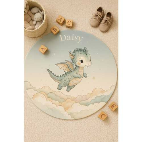 Personalized Baby Dragon Nursery Rug, Soft Velveteen Play Mat