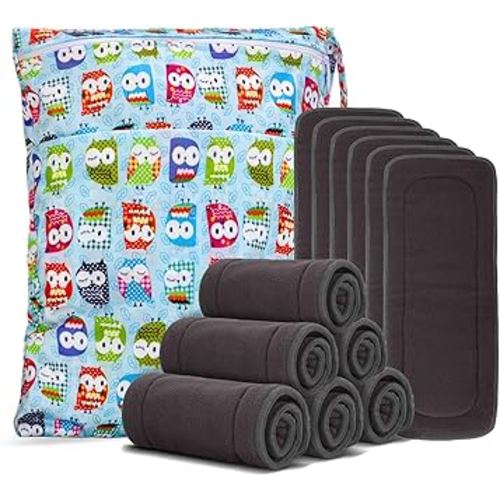 Damero 5-Layer Reusable Diapers Baby Inserts, 12PCS Cloth Diaper Inserts with an Extra Owl Storage Bag