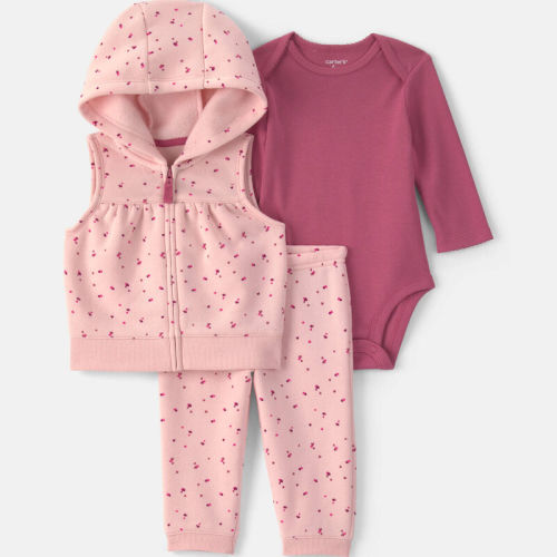 Baby Girl 3-Piece Heart Hooded Layering Set - Pink | Carter’s Oshkosh Canada