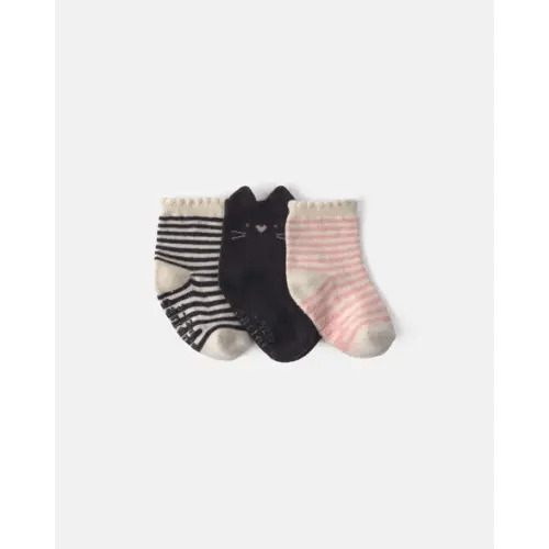 Baby Girl 3-Pack Halloween Cat Booties - Black/Pink | Carter's