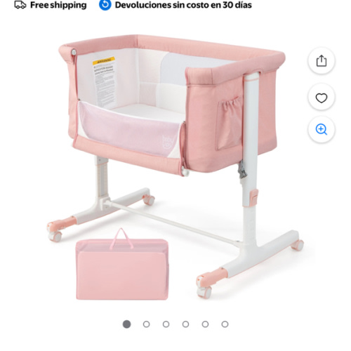 Infans 3-in-1 Baby Bassinet Beside Crib with 5-Level Adjustable Heights Pink
