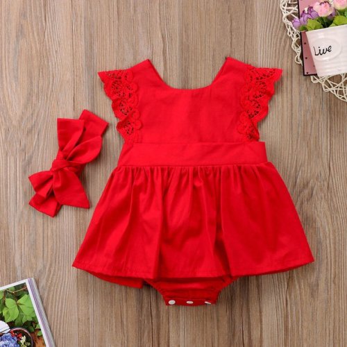 Newborn Toddler Baby Girl Clothes Romper Bodysuit+Headband Kids Dress Outfit