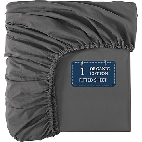 Lane Linen 100% Organic Cotton Twin Size Fitted Sheet Only (39"x75") - Super Soft 100% Cotton Twin Fitted Sheet - Lightweight & Durable Cotton Bed Sheet - Charcoal