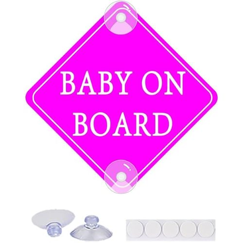 Baby On Board Suction Cup for Cars, 4.72 inch PVC Car Decal Kids in Car Safety Warning Sign for Car Window Bumper Sticker (1PCS, Purple)