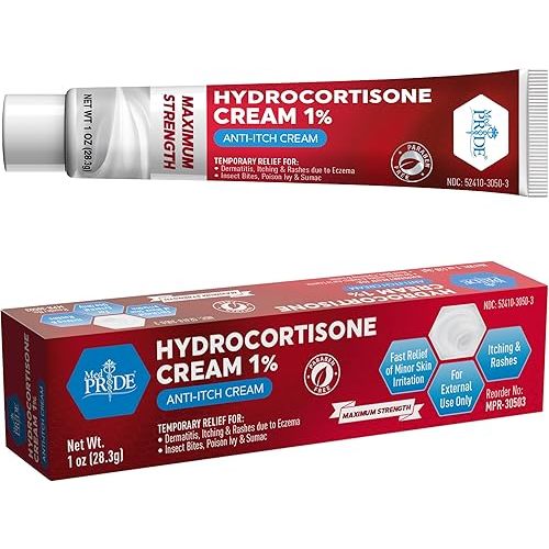 MED Pride Hydrocortisone Cream 1%, 1 oz – Maximum Strength Anti-Itch & Anti-Inflammatory Treatment for Eczema, Dermatitis, Rashes, Poison Ivy, Redness & Minor Skin Irritation