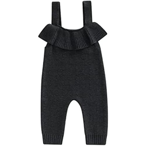 Emmababy Baby Girl Knit Romper Sleeveless Suspender Jumpsuit Solid Color Footless Tights Ruffle Bodysuit Backless Overalls