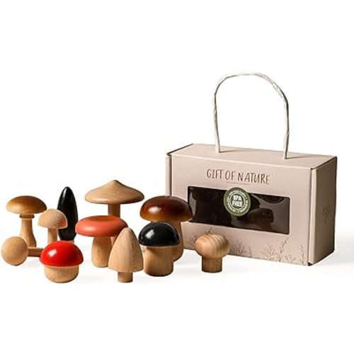 Promise Babe Wooden Mushroom Toys, Montessori Wooden Blocks Stacking Toys for Toddlers 11 Pcs, Miniature Mushroom Various Sizes Woodland Creative Craft Home Decor