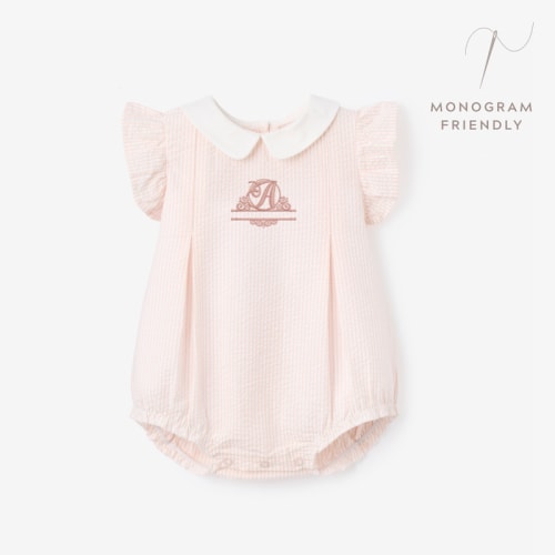 Pink Seersucker Collared Bubble PINK / 3-6M