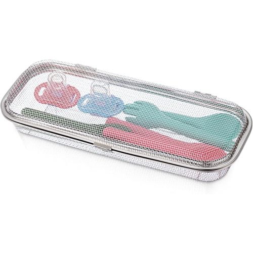 LemonRoad 1 Pack Stainless Steel Dishwasher Basket, Replacement Utensil Mesh Drain for Small Bottle Parts, Pacifiers, and Accessories, Scoops, Forks, Chopsticks Cleaning (Large)