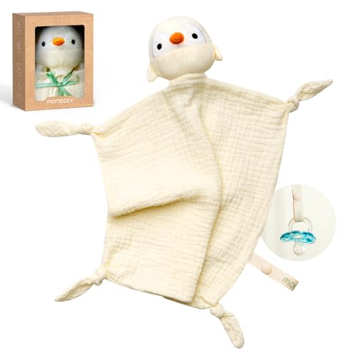 Momcozy Penguin Loveys for Babies with Cotton - Soft Security Blanket for Boy or Girl for Self-Soothing On-The-Go-Portable & Anti-Drop Design - Newborn Gift，Must Have（Yellow 14 inch）