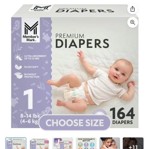 Member's Mark Premium Baby Diapers, Sizes Newborn - 8 - Samsclub.com