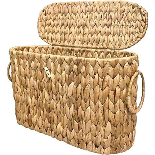 Toilet Paper Basket with Lid,Wicker Basket for Bathroom Organizers and Storage,Holds Up to 6 Mega Rolls, Decorative Hand-Woven Rattan Bathroom Decor Accessories,Natural Water Hyacinth