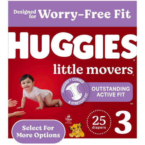 Huggies Little Movers Leak-Free Baby Diapers, Size 3, 25 Ct, Fragrance Free, Fast-Absorbing